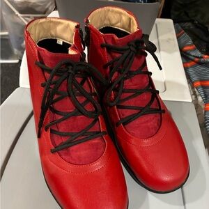 Red Leather Women's Lace-Up Ankle Boots